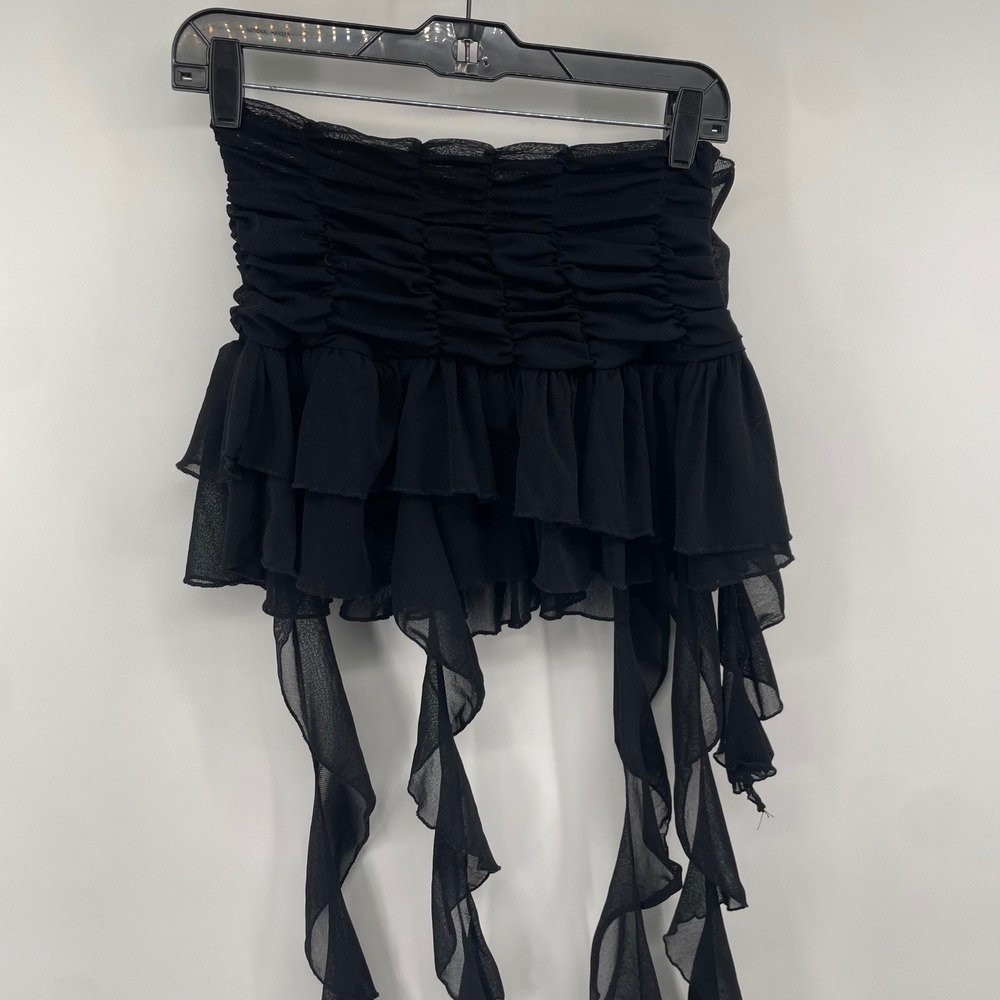 Silence + Noise Mini Skirt Womens XS Black Ruched Mesh Ruffle Tiered Ties